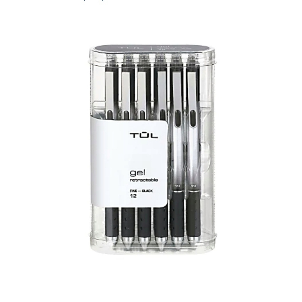 TUL GL Series Retractable Gel Pens, Fine Point 0.5 mm Silver Barrel, Black 12 pk